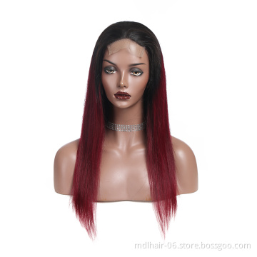 Wholesale Cheap Human Hair Ombre Lace Wigs With Baby Hair 1b 99j Brazilian Lace Closure Human Hair Wigs For Black Women